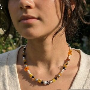 Lampwork glass bee necklace, summer bee necklace, yellow bumblebee necklace